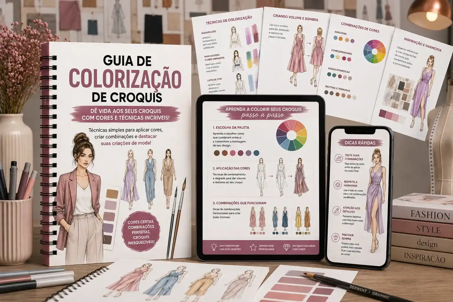 Mockup do bônus Guia de Colorização de Croquis
